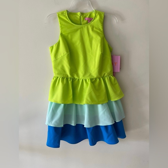 Color Block Bailey Ruffles  Crew Neck Sleeveless Tiered A-Line Dress - Picture 4 of 5